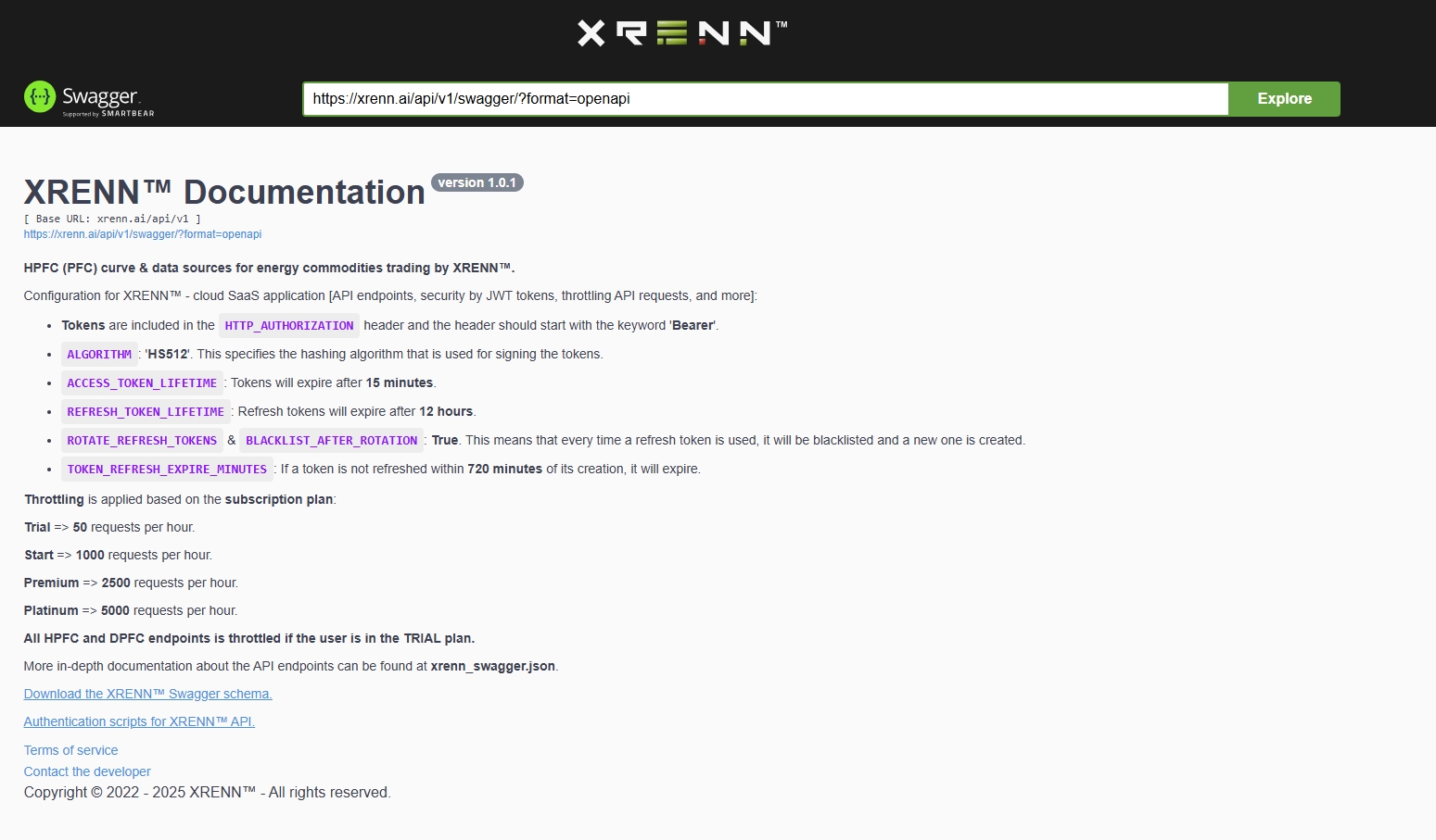 XRENN™ API Swagger Documentation - screen